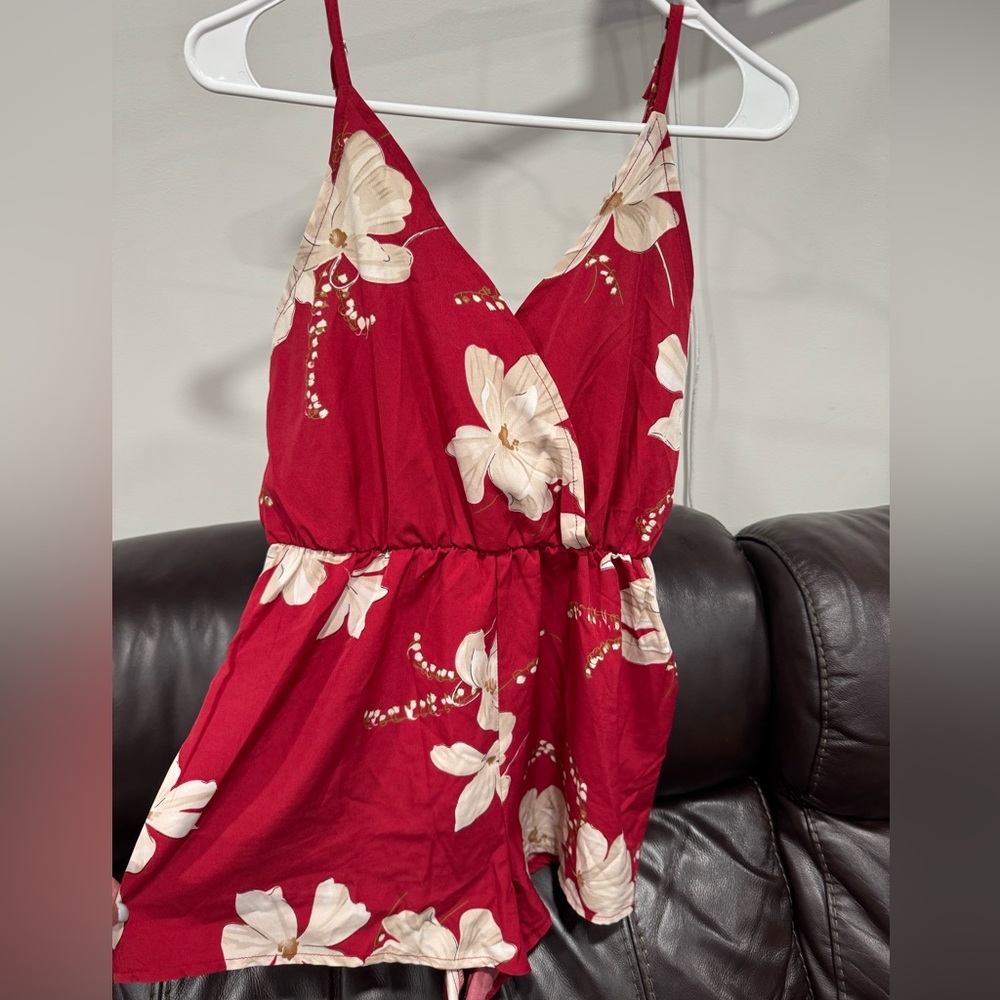 SHEIN Red Floral Jumpsuit